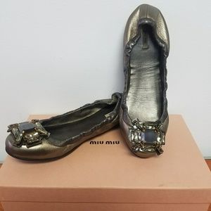 Miu Miu jeweled flats gold pewter